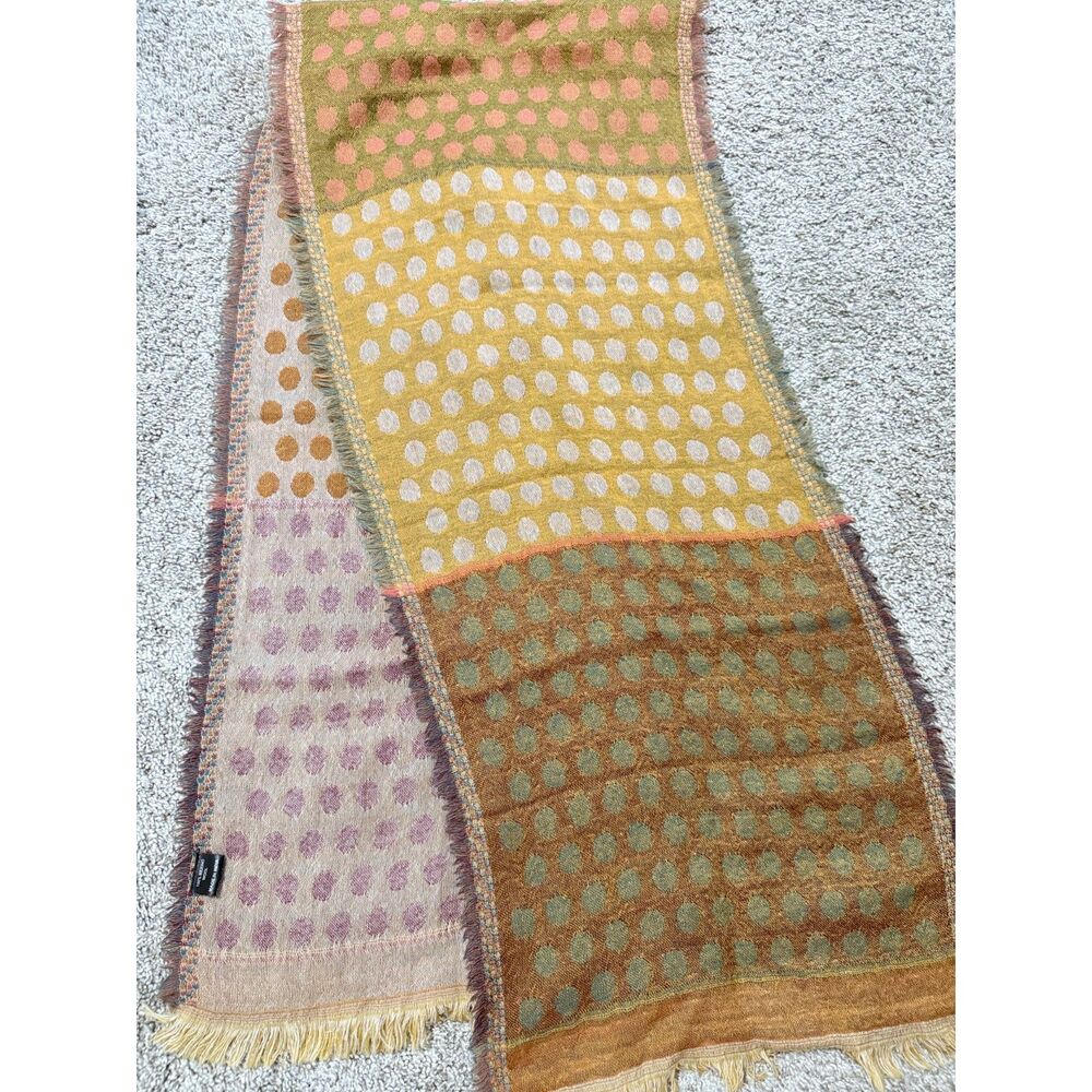 100% Merino Wool Polka Dot Scarf Wrap Earth Tone Fringe NWOT